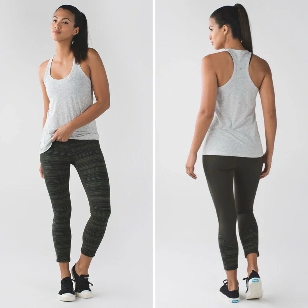 Lululemon Give Me Qi Crop Cyber Stripe, Gator Green/Black 16302